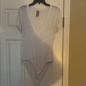 Free People Women's White V-Neck Bodysuit